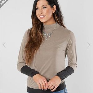 GIMMICKS mock neck color block top
